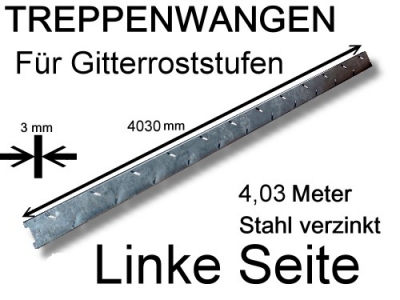 Treppenwange links - Länge 4000 mm, für Gitterroststufen