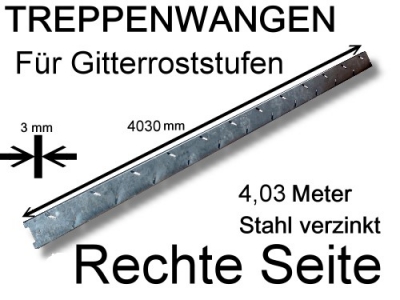 Treppenwange rechts - Länge 4000 mm, für Gitterroststufen